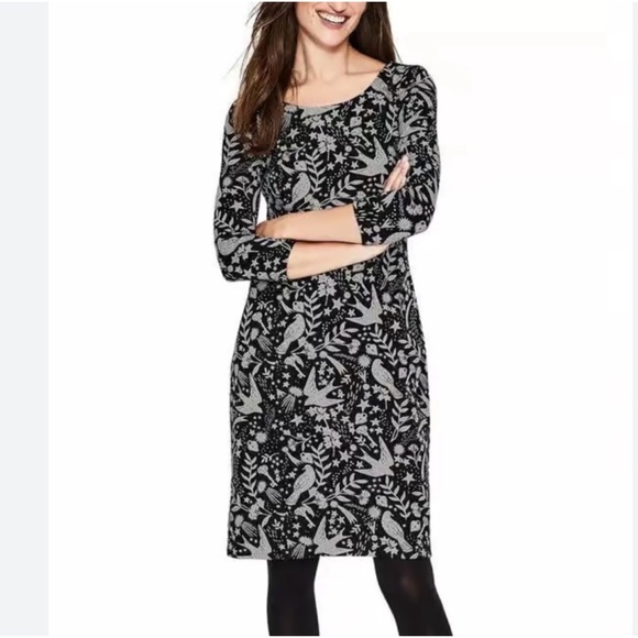 Boden Winifred Black Mystic Woodland Jacquard Dress Black & White Bird‎ Heart - Picture 2 of 7